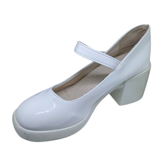White Patent Chunky Platform Round Toe Mary Jane Nurse Heels Halloween sz 8.5 - Picture 1 of 8